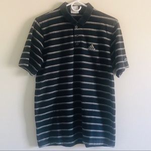 BLUE ADIDAS STRIPED SHORT SLEEVE POLO SHIRT